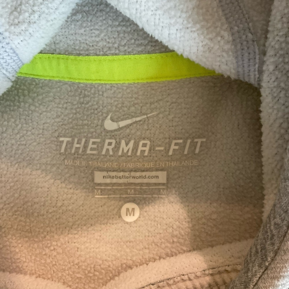 Nike Therma-Fit Hoodie Women Medium Gray Volt Neon Yellow Pullover Swoosh Thumbs - Picture 3 of 10